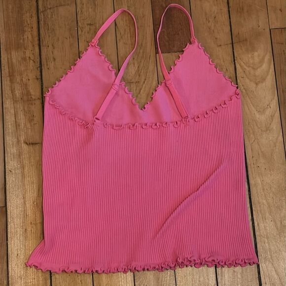Ambiance Women’s Light Coral Pink Frilled Edge Crop Spaghetti Strap Tank Top M/L - Picture 6 of 7